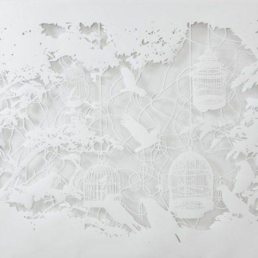 O.T. (Vogelkäfige III), 2011, 120 x 200 cm, geschnittenes Papier