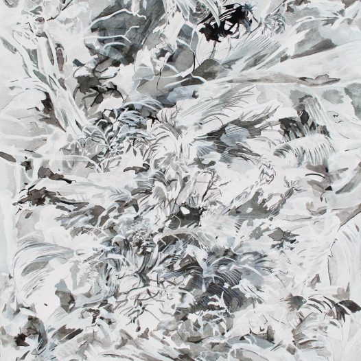 Zerfaserndes Wirbelwogen, 2019, Tusche auf Papier, 40 x 30 cm
