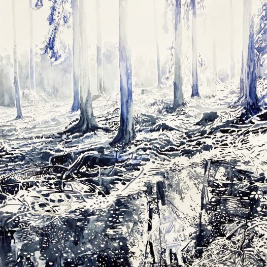 Blaue Landschaft, 2024, Tusche/Filzstift auf Papier,
100 x 80 cm