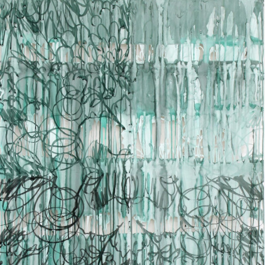 Ohne Titel, 2020, Papierschnitt, Tusche. 100 x 70 cm, grün