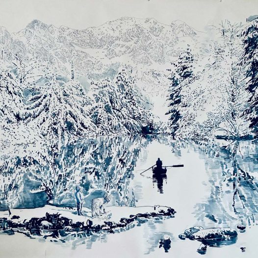 See im Winter, 2021, 120 x 150 cm, Tusche auf Papier