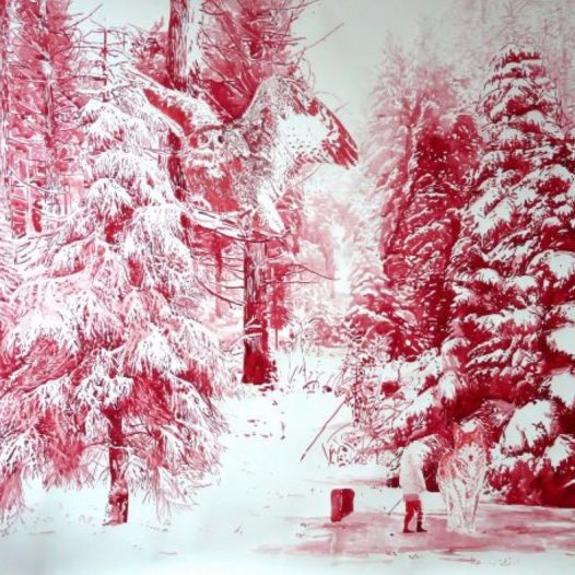 Wald im Winter, 120 x 150 cm, Tusche auf Papier
