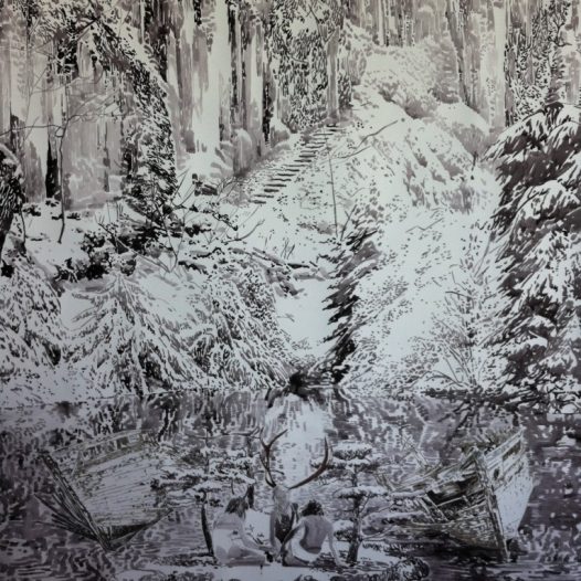 Wasserfall im Winter, 150 x 120 cm, Tusche auf Papier