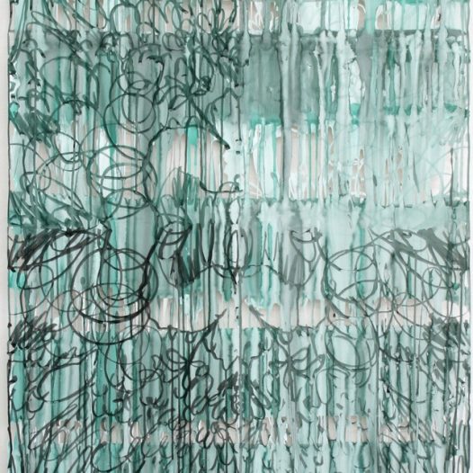 Dorthe Goeden: O.T., 2020, Papierschnitt grün, Tusche, 111 x 85 cm