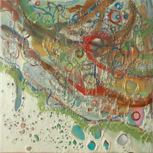 rainbow skin Materialtester underwater love, 2018, Öl und Acryl auf Leinwand, 40 x 40 cm